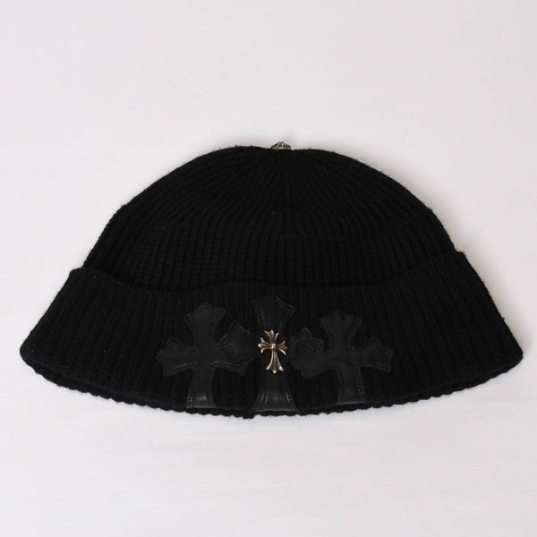 Very good condition CHROME HEARTS Beanie Knit Hat Triple Cross Tiny ch Cross Cross Patch Cashmere Black Used 4b014105