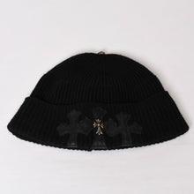 画像をギャラリービューアに読み込む, 極美品 CHROME HEARTS クロムハーツ ビーニー ニット帽 トリプルクロス タイニーchクロス クロスパッチ カシミヤ ブラック 中古 4b014105