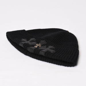Very good condition CHROME HEARTS Beanie Knit Hat Triple Cross Tiny ch Cross Cross Patch Cashmere Black Used 4b014105