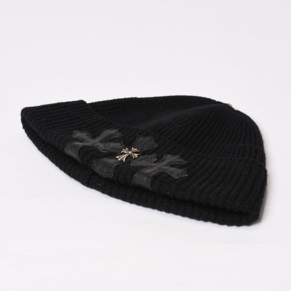 Very good condition CHROME HEARTS Beanie Knit Hat Triple Cross Tiny ch Cross Cross Patch Cashmere Black Used 4b014105