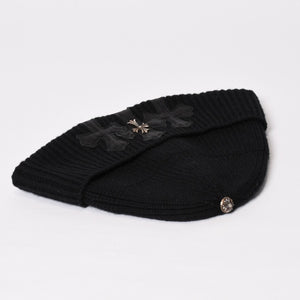 Very good condition CHROME HEARTS Beanie Knit Hat Triple Cross Tiny ch Cross Cross Patch Cashmere Black Used 4b014105