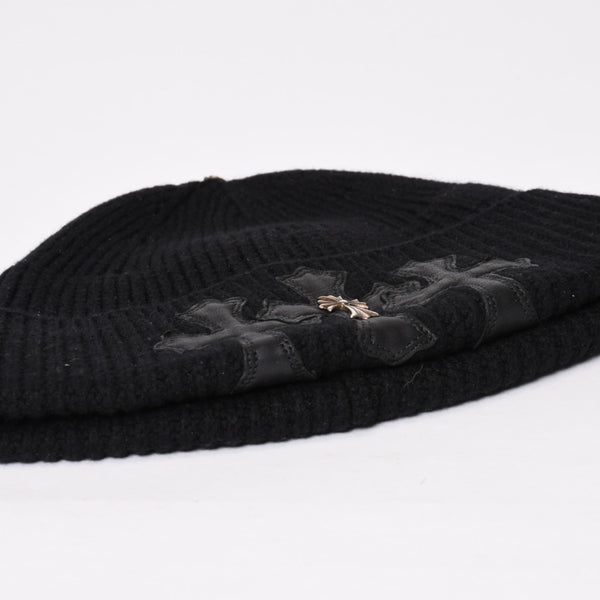 Very good condition CHROME HEARTS Beanie Knit Hat Triple Cross Tiny ch Cross Cross Patch Cashmere Black Used 4b014105