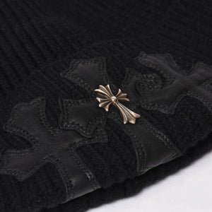 Very good condition CHROME HEARTS Beanie Knit Hat Triple Cross Tiny ch Cross Cross Patch Cashmere Black Used 4b014105