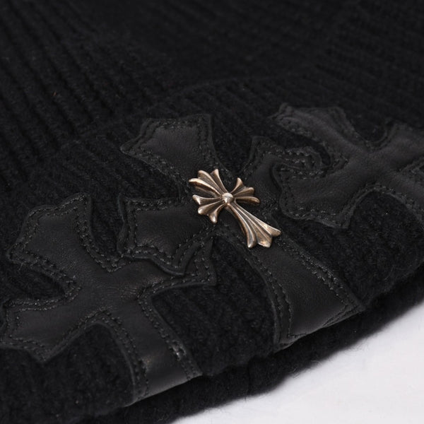 Very good condition CHROME HEARTS Beanie Knit Hat Triple Cross Tiny ch Cross Cross Patch Cashmere Black Used 4b014105