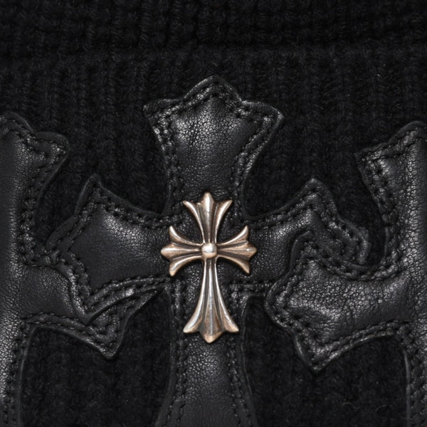 Very good condition CHROME HEARTS Beanie Knit Hat Triple Cross Tiny ch Cross Cross Patch Cashmere Black Used 4b014105