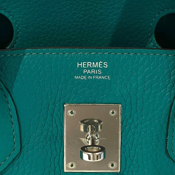 Very Good Condition HERMES Birkin 30 Handbag Taurillon Clemence Blue Paon Silver Hardware X Stamp Used 4a001271