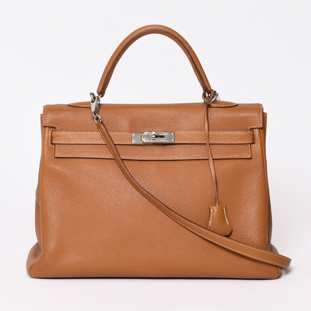 極美品 HERMES エルメス ケリー35 ハンドバッグ □M刻 2011年 内縫い トゴ ゴールド シルバー金具 中古 4b014125