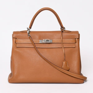 極美品 HERMES エルメス ケリー35 ハンドバッグ □M刻 2011年 内縫い トゴ ゴールド シルバー金具 中古 4b014125