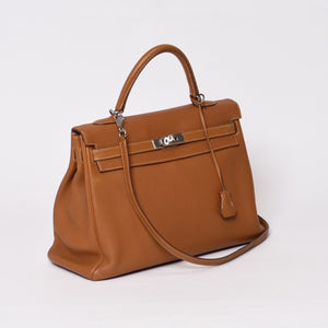 極美品 HERMES エルメス ケリー35 ハンドバッグ □M刻 2011年 内縫い トゴ ゴールド シルバー金具 中古 4b014125