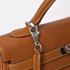 極美品 HERMES エルメス ケリー35 ハンドバッグ □M刻 2011年 内縫い トゴ ゴールド シルバー金具 中古 4b014125