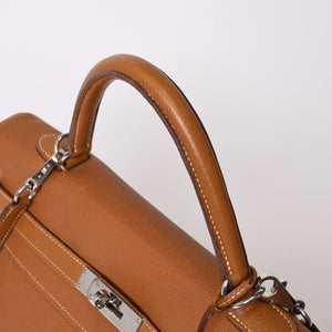 極美品 HERMES エルメス ケリー35 ハンドバッグ □M刻 2011年 内縫い トゴ ゴールド シルバー金具 中古 4b014125