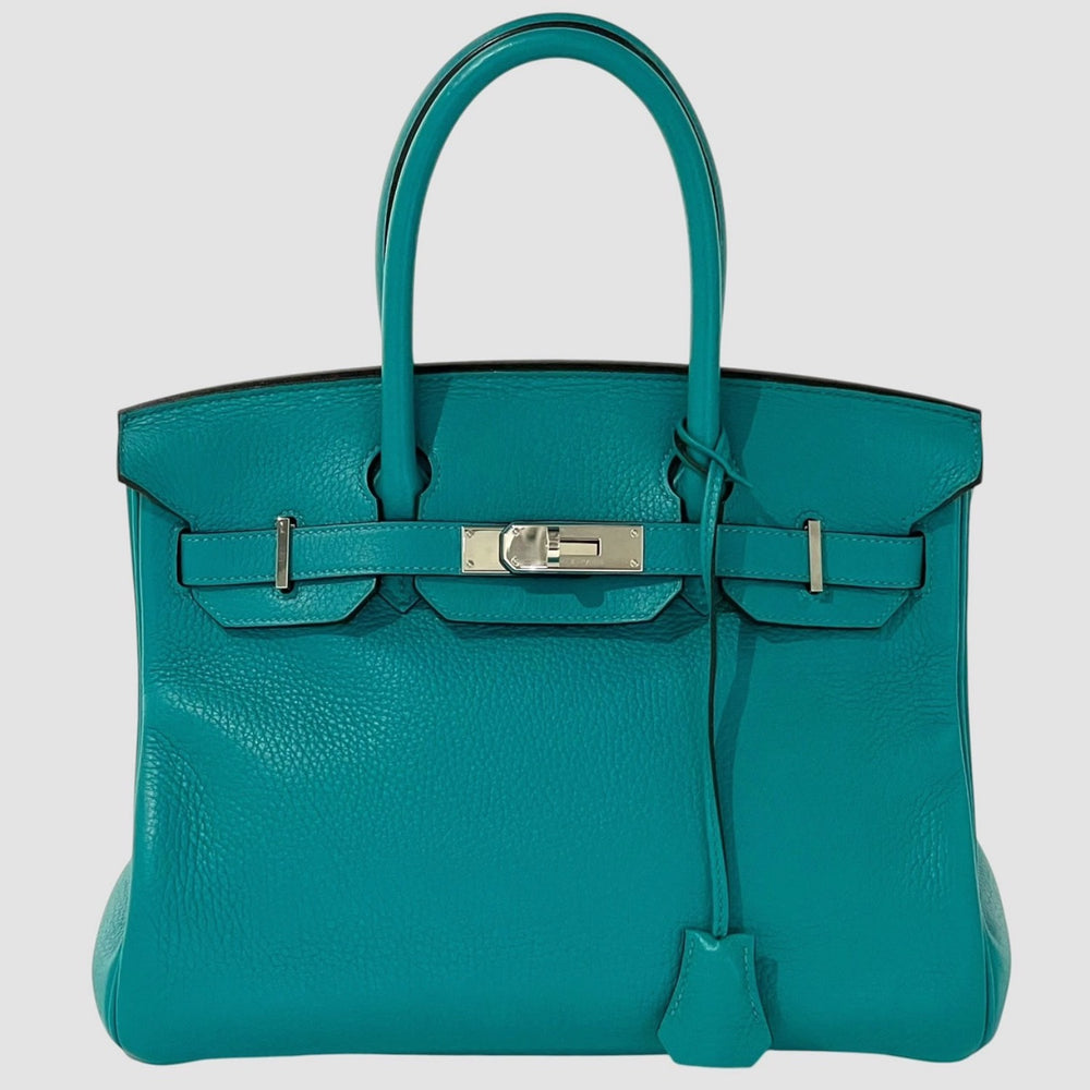 極美品 HERMES エルメス バーキン30 ハンドバッグ トリヨンクレマンス ブルーパオン シルバー金具 X刻印 中古 4a001271