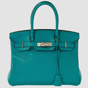Very Good Condition HERMES Birkin 30 Handbag Taurillon Clemence Blue Paon Silver Hardware X Stamp Used 4a001271