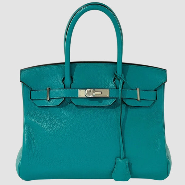 Very Good Condition HERMES Birkin 30 Handbag Taurillon Clemence Blue Paon Silver Hardware X Stamp Used 4a001271