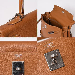 極美品 HERMES エルメス ケリー35 ハンドバッグ □M刻 2011年 内縫い トゴ ゴールド シルバー金具 中古 4b014125