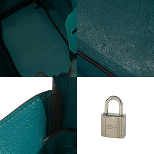 Very Good Condition HERMES Birkin 30 Handbag Taurillon Clemence Blue Paon Silver Hardware X Stamp Used 4a001271