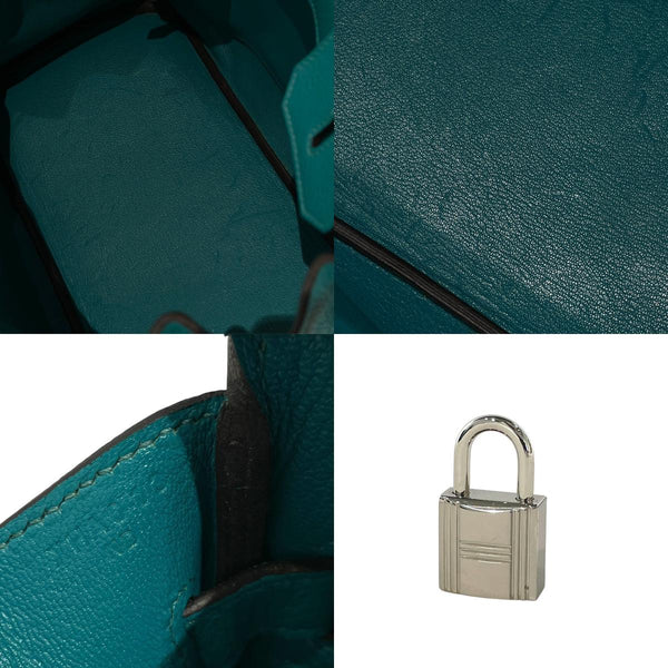 Very Good Condition HERMES Birkin 30 Handbag Taurillon Clemence Blue Paon Silver Hardware X Stamp Used 4a001271