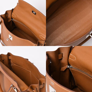 極美品 HERMES エルメス ケリー35 ハンドバッグ □M刻 2011年 内縫い トゴ ゴールド シルバー金具 中古 4b014125