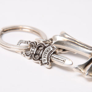 CHROME HEARTS クロムハーツ CH CRS LG & No5 DGGR ラージクロス ダガー キーリング 重量約52.2g 美品 中古 4b014089