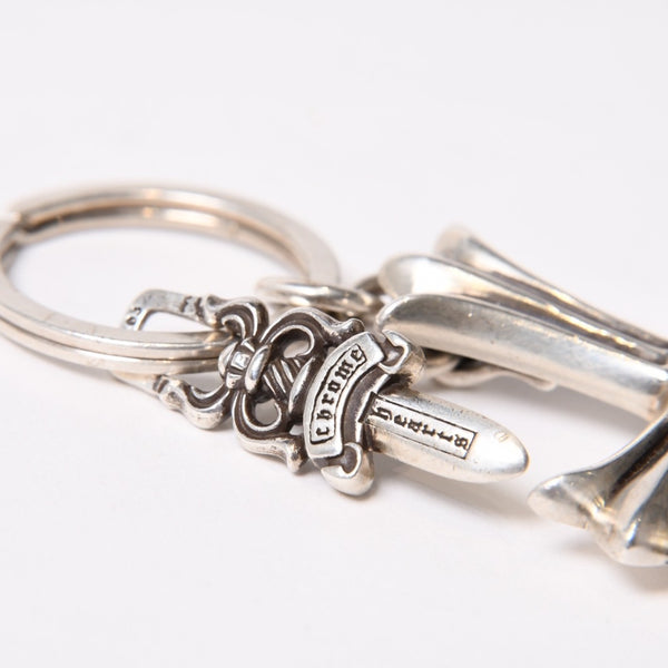 CHROME HEARTS クロムハーツ CH CRS LG & No5 DGGR ラージクロス ダガー キーリング 重量約52.2g 美品 中古 4b014089