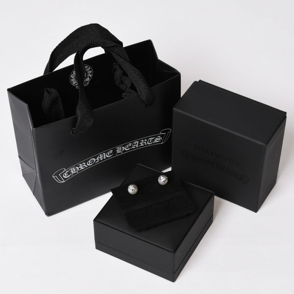 新品未使用 CHROME HEARTS クロムハーツ × ミキモト MIKIMOTO スタッド CHプラスパール ピアス 18K WG 中古 4b014110