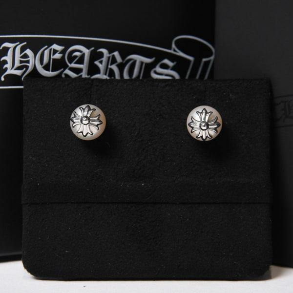 新品未使用 CHROME HEARTS クロムハーツ × ミキモト MIKIMOTO スタッド CHプラスパール ピアス 18K WG 中古 4b014110