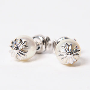 新品未使用 CHROME HEARTS クロムハーツ × ミキモト MIKIMOTO スタッド CHプラスパール ピアス 18K WG 中古 4b014110