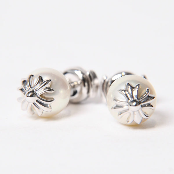 新品未使用 CHROME HEARTS クロムハーツ × ミキモト MIKIMOTO スタッド CHプラスパール ピアス 18K WG 中古 4b014110