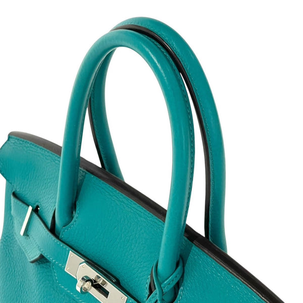 Very Good Condition HERMES Birkin 30 Handbag Taurillon Clemence Blue Paon Silver Hardware X Stamp Used 4a001271