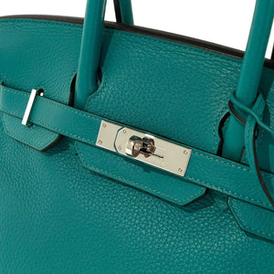 Very Good Condition HERMES Birkin 30 Handbag Taurillon Clemence Blue Paon Silver Hardware X Stamp Used 4a001271