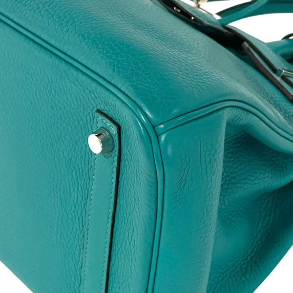 Very Good Condition HERMES Birkin 30 Handbag Taurillon Clemence Blue Paon Silver Hardware X Stamp Used 4a001271