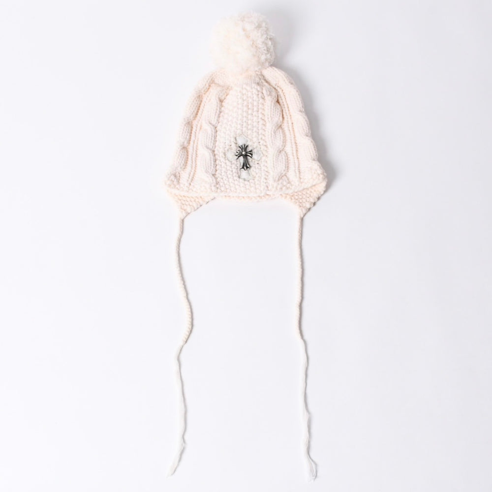 CHROME HEARTS CH Cross Patch Beanie Knit Cap ONE SIZE 22cm CH Cross Decoration Silver 925 Ivory Good Condition Used 4a001212