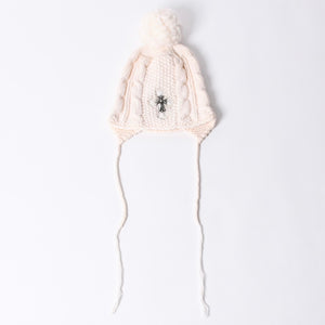 CHROME HEARTS CH Cross Patch Beanie Knit Cap ONE SIZE 22cm CH Cross Decoration Silver 925 Ivory Good Condition Used 4a001212