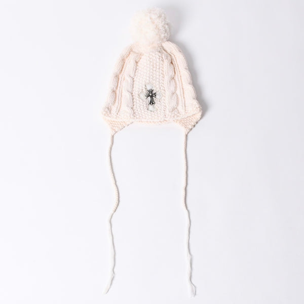 CHROME HEARTS CH Cross Patch Beanie Knit Cap ONE SIZE 22cm CH Cross Decoration Silver 925 Ivory Good Condition Used 4a001212