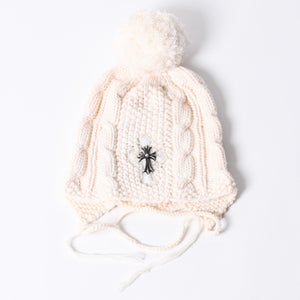 CHROME HEARTS CH Cross Patch Beanie Knit Cap ONE SIZE 22cm CH Cross Decoration Silver 925 Ivory Good Condition Used 4a001212
