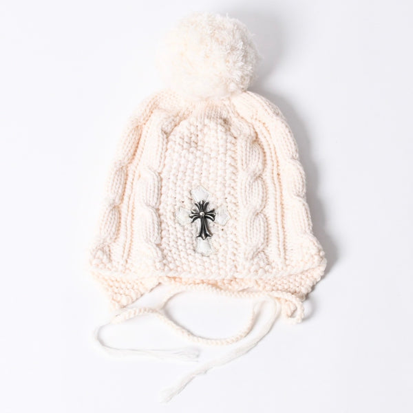 CHROME HEARTS CH Cross Patch Beanie Knit Cap ONE SIZE 22cm CH Cross Decoration Silver 925 Ivory Good Condition Used 4a001212