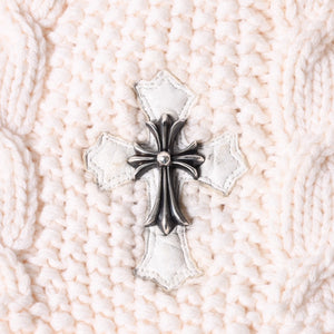 CHROME HEARTS CH Cross Patch Beanie Knit Cap ONE SIZE 22cm CH Cross Decoration Silver 925 Ivory Good Condition Used 4a001212