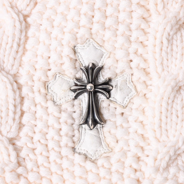 CHROME HEARTS CH Cross Patch Beanie Knit Cap ONE SIZE 22cm CH Cross Decoration Silver 925 Ivory Good Condition Used 4a001212