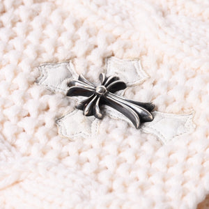 CHROME HEARTS CH Cross Patch Beanie Knit Cap ONE SIZE 22cm CH Cross Decoration Silver 925 Ivory Good Condition Used 4a001212