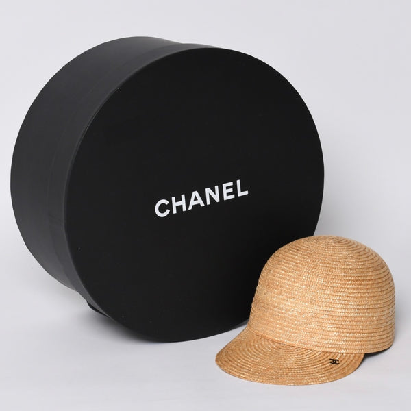 新品未使用品 CHANEL シャネル ストロー ブレード キャップ ココマーク ベージュ ポリエステル サイズM 中古 4a001035