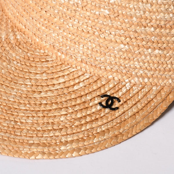 新品未使用品 CHANEL シャネル ストロー ブレード キャップ ココマーク ベージュ ポリエステル サイズM 中古 4a001035