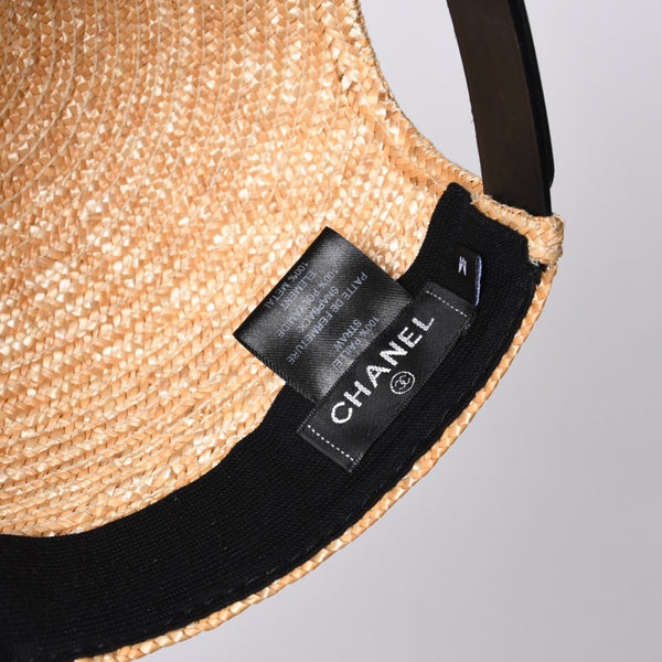 新品未使用品 CHANEL シャネル ストロー ブレード キャップ ココマーク ベージュ ポリエステル サイズM 中古 4a001035