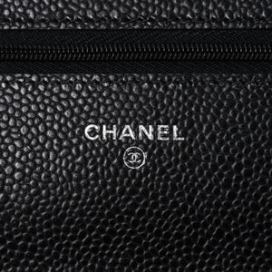 新品同様 CHANEL シャネル チェーンウォレット 長財布 AP0250 29番台 ココマーク キャビアスキン ブラック シルバー金具 中古 4a000415