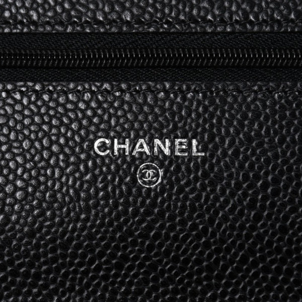新品同様 CHANEL シャネル チェーンウォレット 長財布 AP0250 29番台 ココマーク キャビアスキン ブラック シルバー金具 中古 4a000415