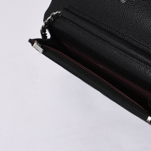 新品同様 CHANEL シャネル チェーンウォレット 長財布 AP0250 29番台 ココマーク キャビアスキン ブラック シルバー金具 中古 4a000415