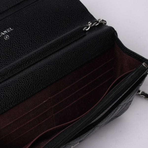 新品同様 CHANEL シャネル チェーンウォレット 長財布 AP0250 29番台 ココマーク キャビアスキン ブラック シルバー金具 中古 4a000415