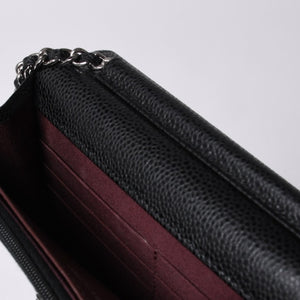 新品同様 CHANEL シャネル チェーンウォレット 長財布 AP0250 29番台 ココマーク キャビアスキン ブラック シルバー金具 中古 4a000415