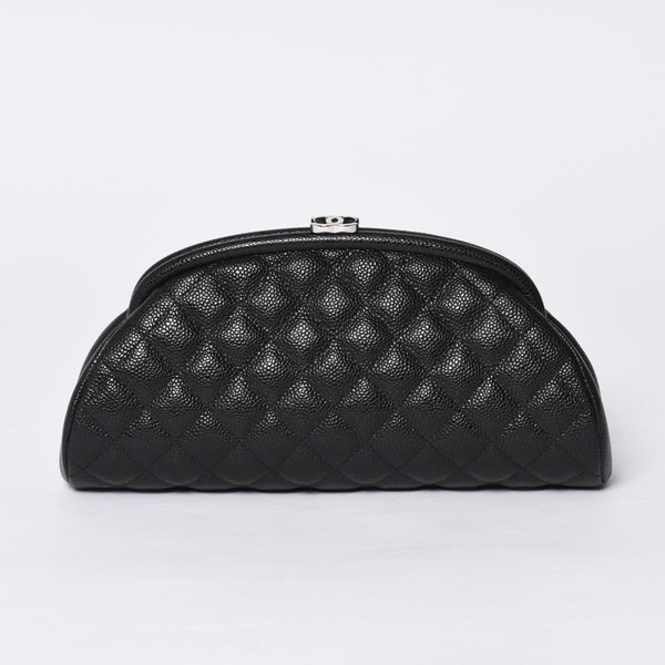 New and unused CHANEL Timeless Classic Clutch Bag No. 19 Coco Mark Caviar Skin Quilted Silver Hardware Used 4a000473