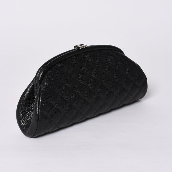 New and unused CHANEL Timeless Classic Clutch Bag No. 19 Coco Mark Caviar Skin Quilted Silver Hardware Used 4a000473