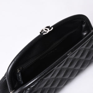 New and unused CHANEL Timeless Classic Clutch Bag No. 19 Coco Mark Caviar Skin Quilted Silver Hardware Used 4a000473